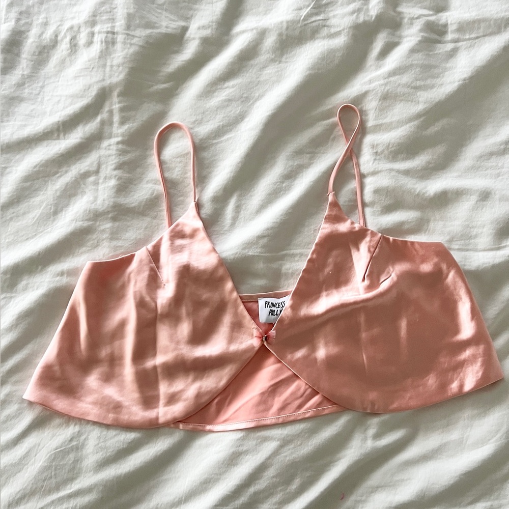 Princess Polly light pink satin cropped top with butterfly accent size 12